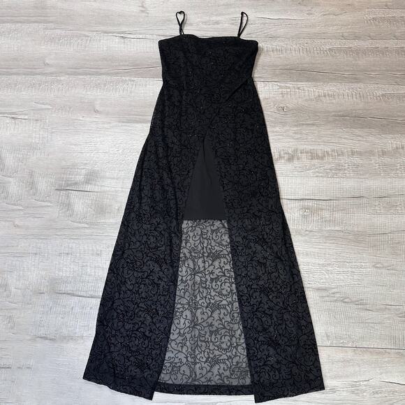 Next Up Black Formal Sparkle/Glitter Overlay Maxi Women's S Black Lace Wrap Slit - Picture 1 of 12